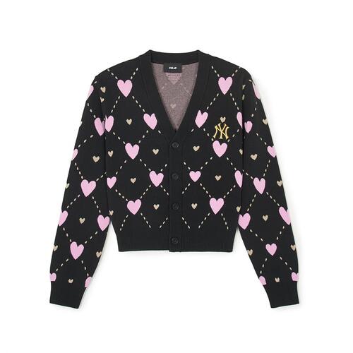 MLB Heart All Over Pattern Crop New York Yankees Sweaters Black | 7438692-WG