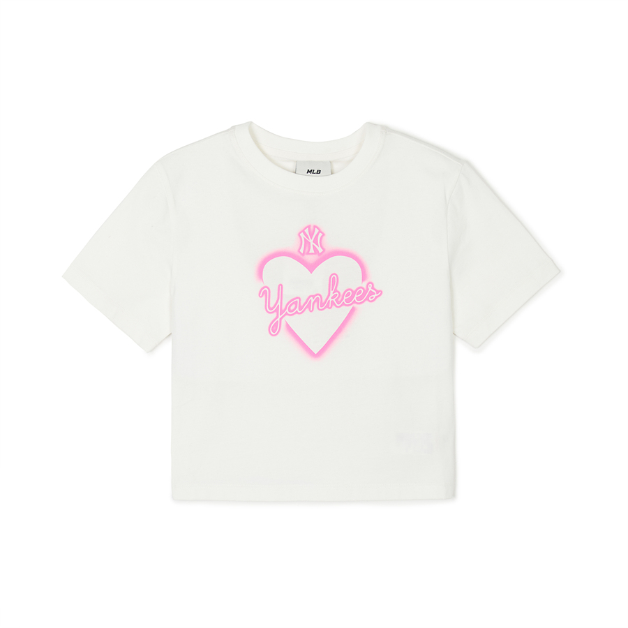 MLB Heart Logo Crop Slimts New York Yankees T Shirts Cream | 5986230-DA