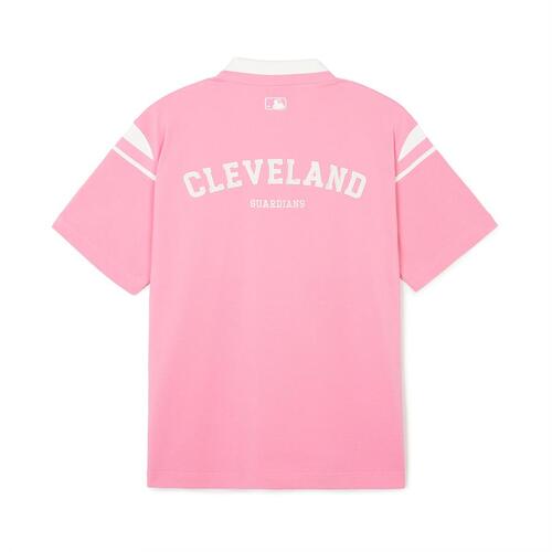 MLB Varsity Shoulder Point Over Fit Polots Cleveland Guardians T Shirts Pink | 6139254-PF