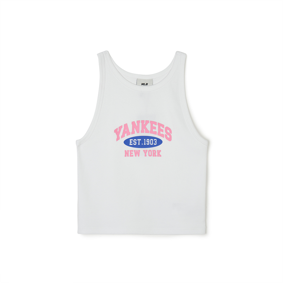 MLB Varsity Slim Fit Crop Ribbed Sleeveless New York Yankees Vest White | 9410685-ZW