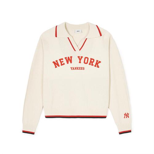 MLB Varsity Slit Collar Neck New York Yankees Sweaters White | 4306195-GY