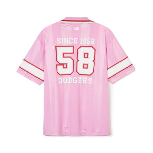 MLB Varsity Soccer V Neck Over Fit Collarts Los Angeles Dodgers T Shirts Pink | 2436781-CU