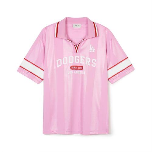 MLB Varsity Soccer V Neck Over Fit Collarts Los Angeles Dodgers T Shirts Pink | 2436781-CU