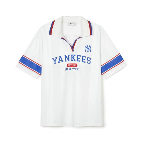 MLB Varsity Soccer V Neck Over Fit Collarts New York Yankees T Shirts White | 7491250-OM