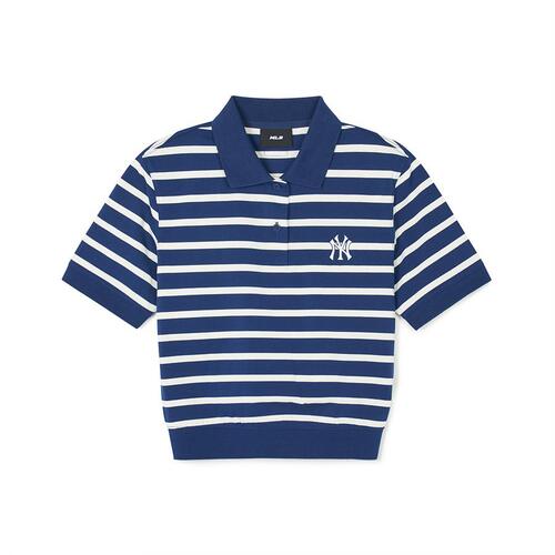 MLB Varsity Stripe Crop Polots New York Yankees T Shirts Navy | 8901436-UV