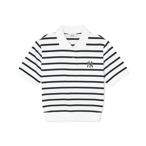 MLB Varsity Stripe Crop Polots New York Yankees T Shirts Black | 3745102-BQ