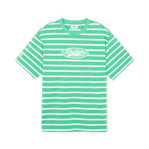 MLB Varsity Stripe Over Fitts Los Angeles Dodgers T Shirts Green | 7059683-NY