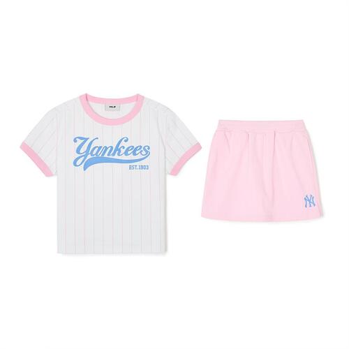 MLB Varsity Stripedt Set New York Yankees Kids\' T Shirts Pink | 2473918-SU