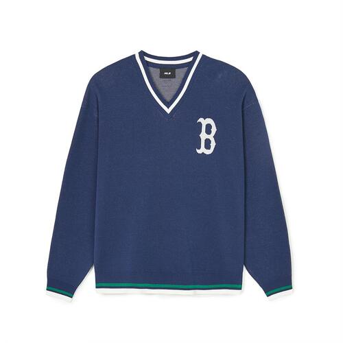 MLB Varsity V Neck Pullover Boston Redsox Sweaters Navy | 1806973-JH